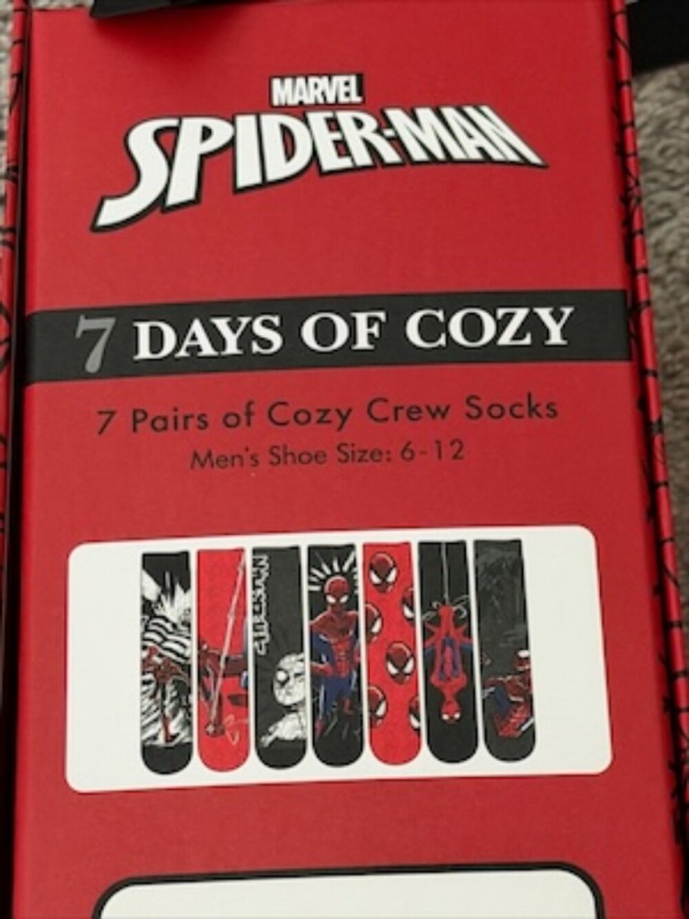 Marvel Spiderman socks set of 7pair days of cozy men's size 6-12 new - Picture 2 of 3